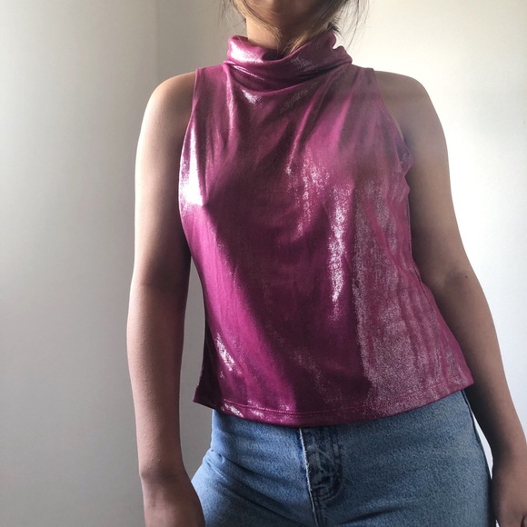 Vintage open back hot pink mock neck - Picture 2 of 4